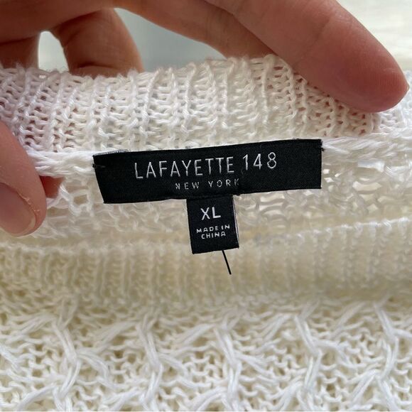Lafayette 148 Cream open‎ knit short sleeve sweater tunic 100% Hemp size XL - Picture 5 of 9